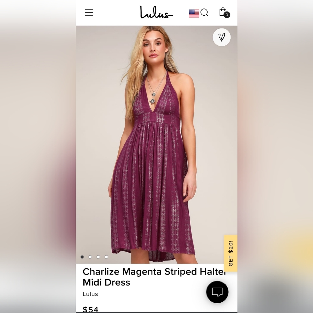 Lulu's - Charlize Magenta Striped Halter Midi Dress